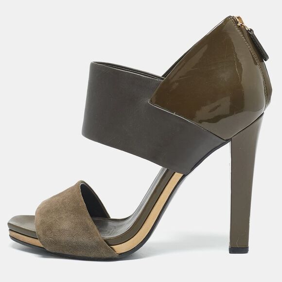 Gucci Green Patent Leather And Suede Ankle Strap Sandals Size 38.5